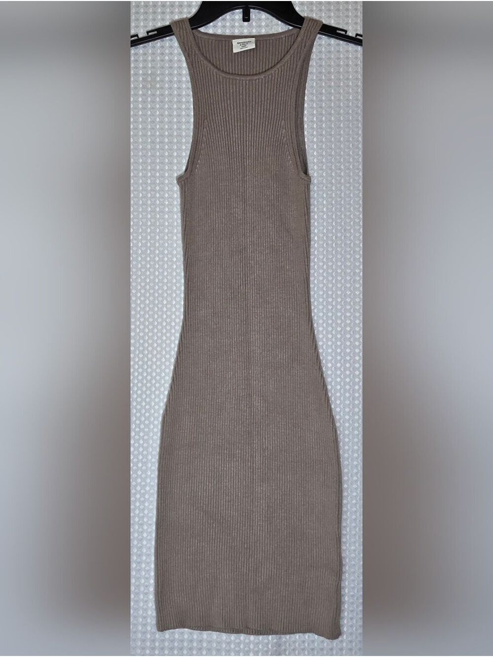 Abercrombie Ribbed Midi Dress Taupe Neutral Quiet Luxury Bodycon XXSP - Picture 10 of 14